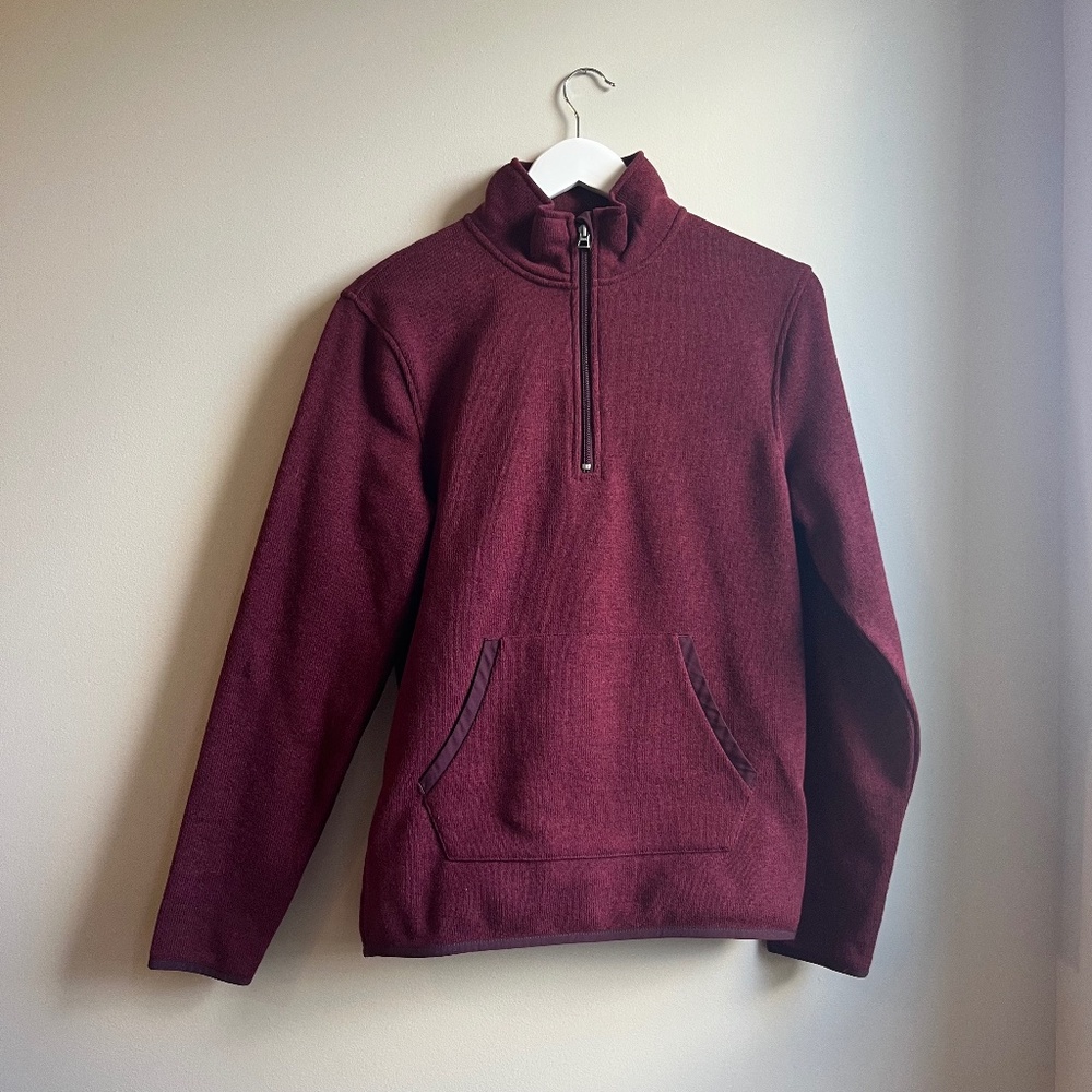 J Crew Mercantile Red Quarter Zip Up Pocket Knit Pullover Sweater Size Small